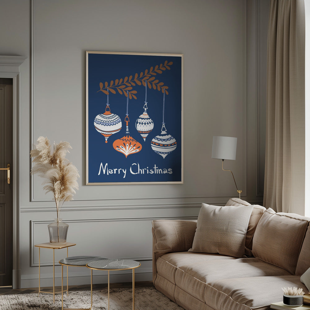 Wall art Cheerful little Christmas baubles blue Canvas Print