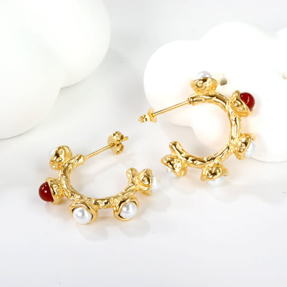 Boucles d'oreilles Harmonie de perles carmin