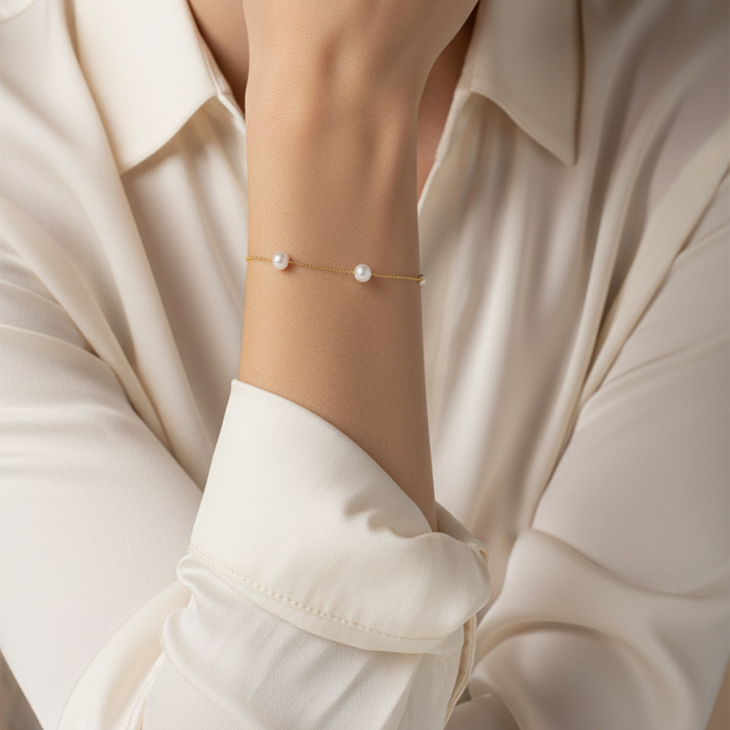 Ensemble de bracelets en perles d'eau douce dorées