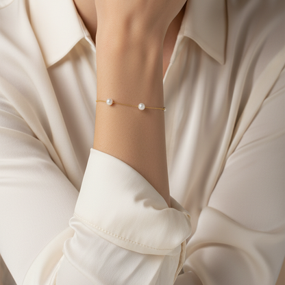 Ensemble de bracelets en perles d'eau douce dorées