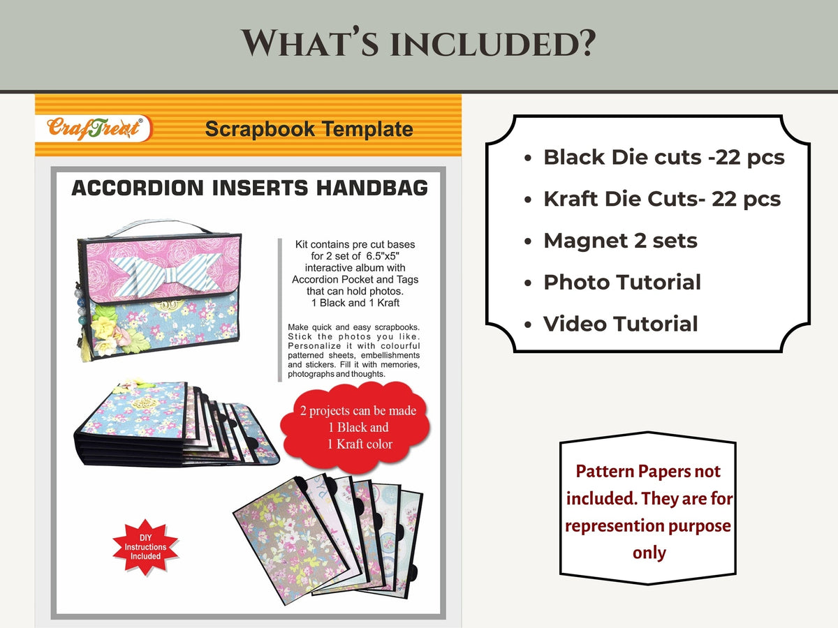 CrafTreat Scrapbook Blanks - Accordion Inserts Handbag - Black & Kraft Color