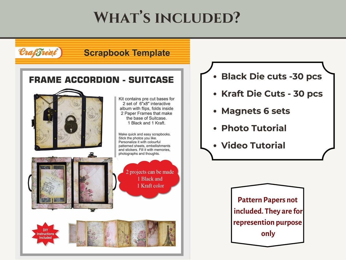 CrafTreat Scrapbook Blanks - Frame Accordion Suitcase - Black & Kraft Color