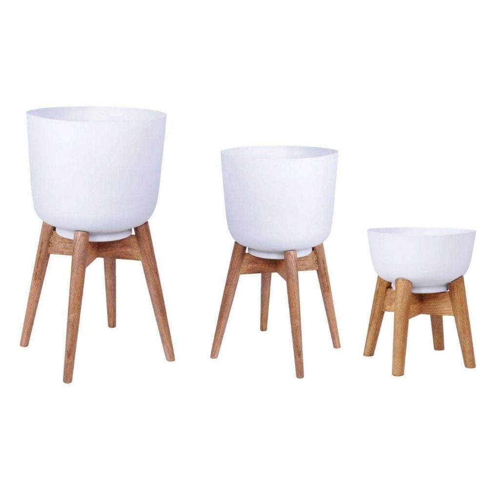 Sita - Jardinière à Pieds en Bois Tourné Blanc (Plusieurs Tailles)