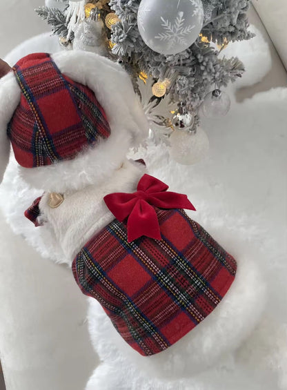 Robe Hiver Lapin pour Chiens – Robe Chien à Carreaux Rouges avec Chapeau
