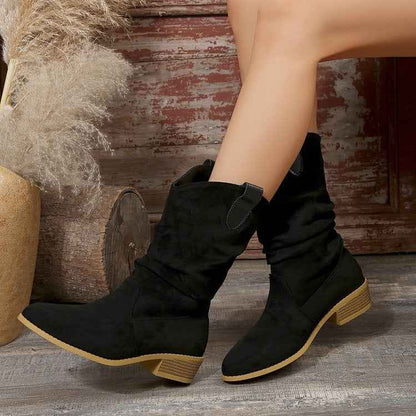 Women's Pointed Toe Suede Boots – Hollow Out PU Ankle Booties with Rubber Sole