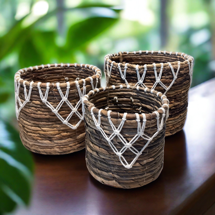 Panier de jardinière Apex en feuille de bananier et macramé