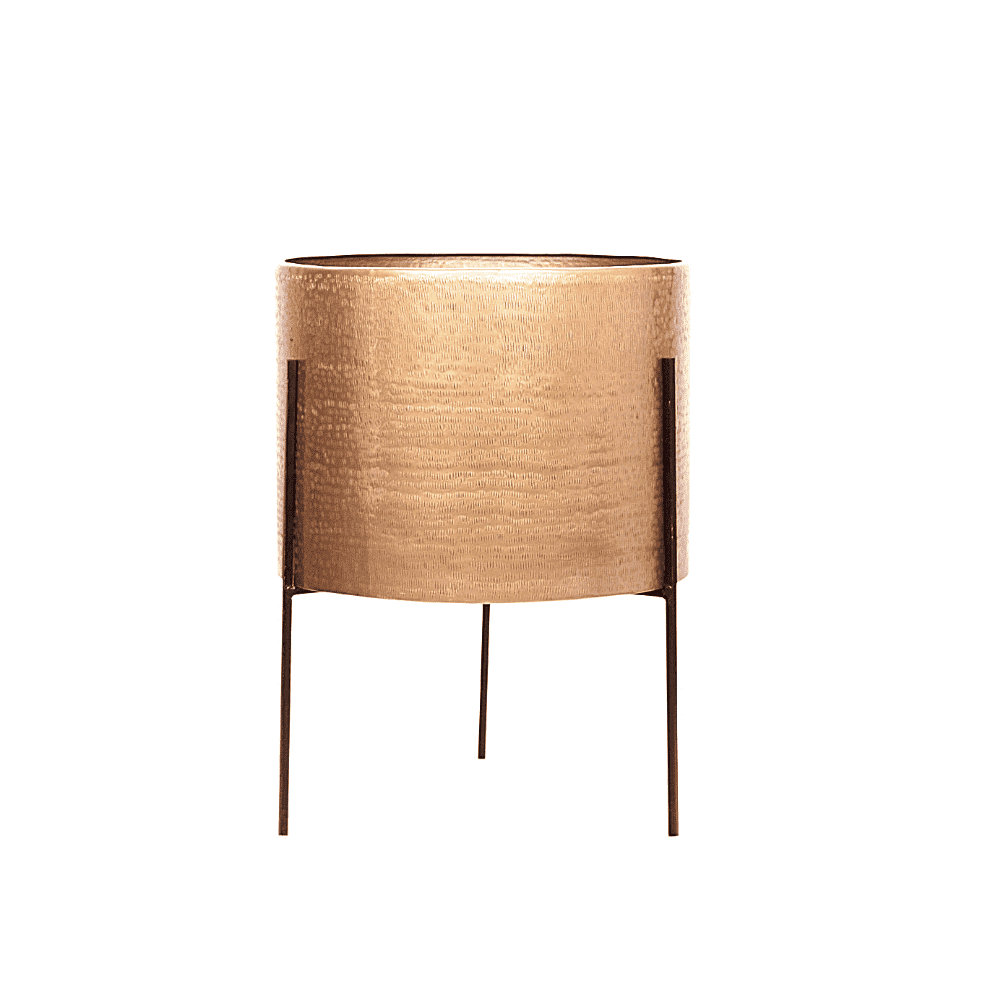 Zoe - Pot de fleurs Mid-Century en Laiton avec Support en Métal Noir