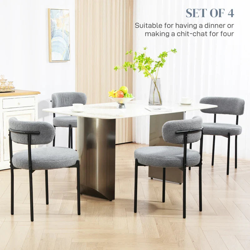 Chaises de salle à manger modernes Cruz avec dossier en molleton berbère - Lot de 4 - Gris