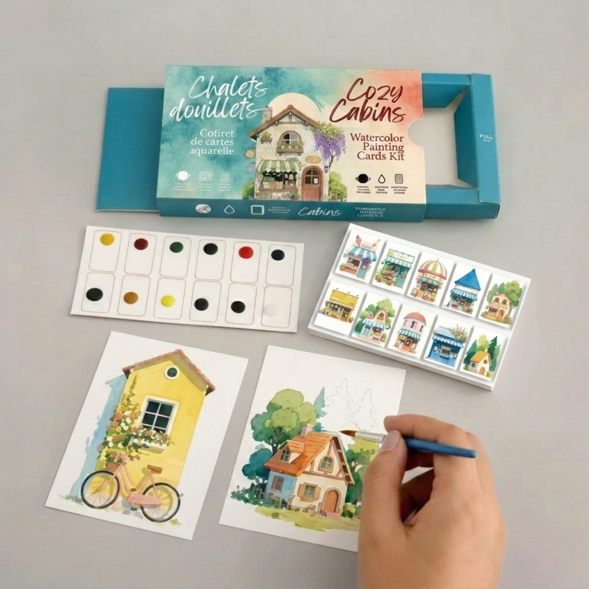 Watercolor Painting Cards Kit - Cozy Cabins