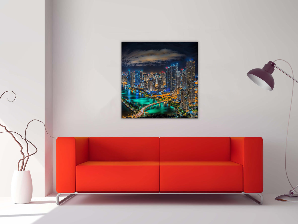 Miami-City Skyline - Décoration murale sur toile - Vernis RVB