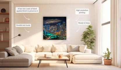 Miami-City Skyline - Décoration murale sur toile - Vernis RVB