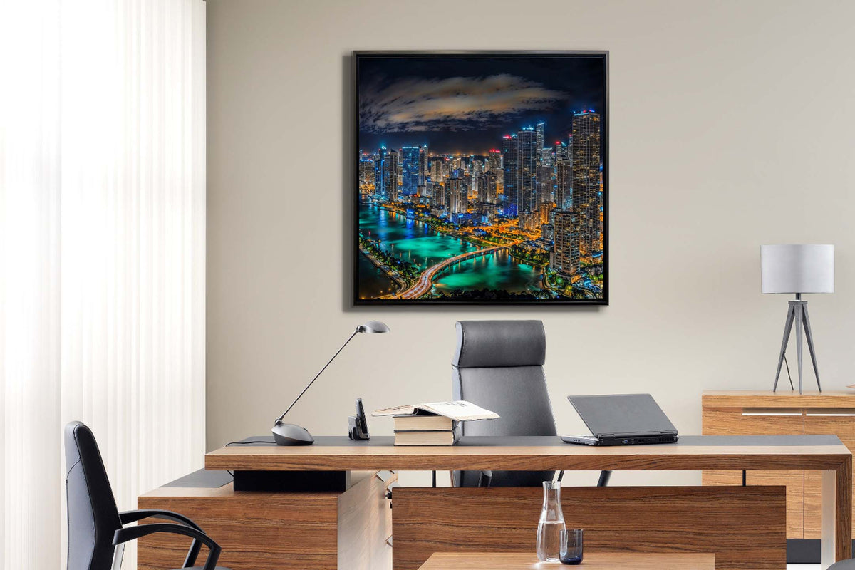 Miami-City Skyline - Décoration murale sur toile - Vernis RVB