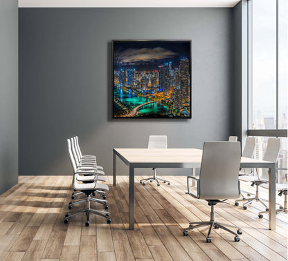 Miami-City Skyline - Décoration murale sur toile - Vernis RVB