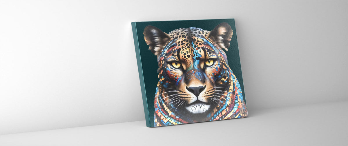 Painted Leopard Canvas Wall Art | Colourful Wildlife Portrait | 36 × 36 inches