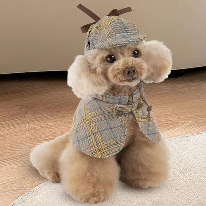Ensemble cape Purrrrelock Holmes pour chien | Tenue à carreaux pour animaux de compagnie et chiens