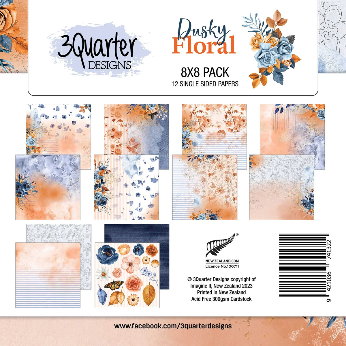 3Quarter Designs - Dusky Floral - Bloc de papier 20x20cm