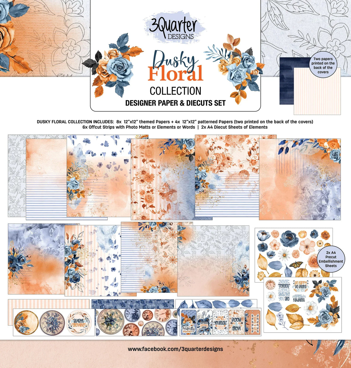 3Quarter Designs - Dusky Floral - Collection de scrapbooking