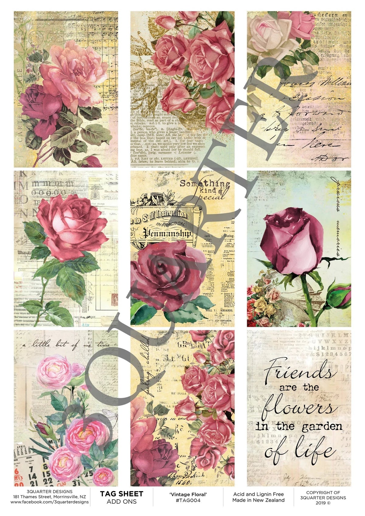 3Quarter Designs - Feuille d'étiquettes - Fleurs Vintage