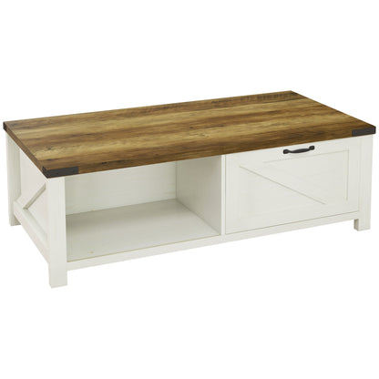 Table basse Lowen Farmhouse avec tiroir et étagère de rangement ouverte - Marron