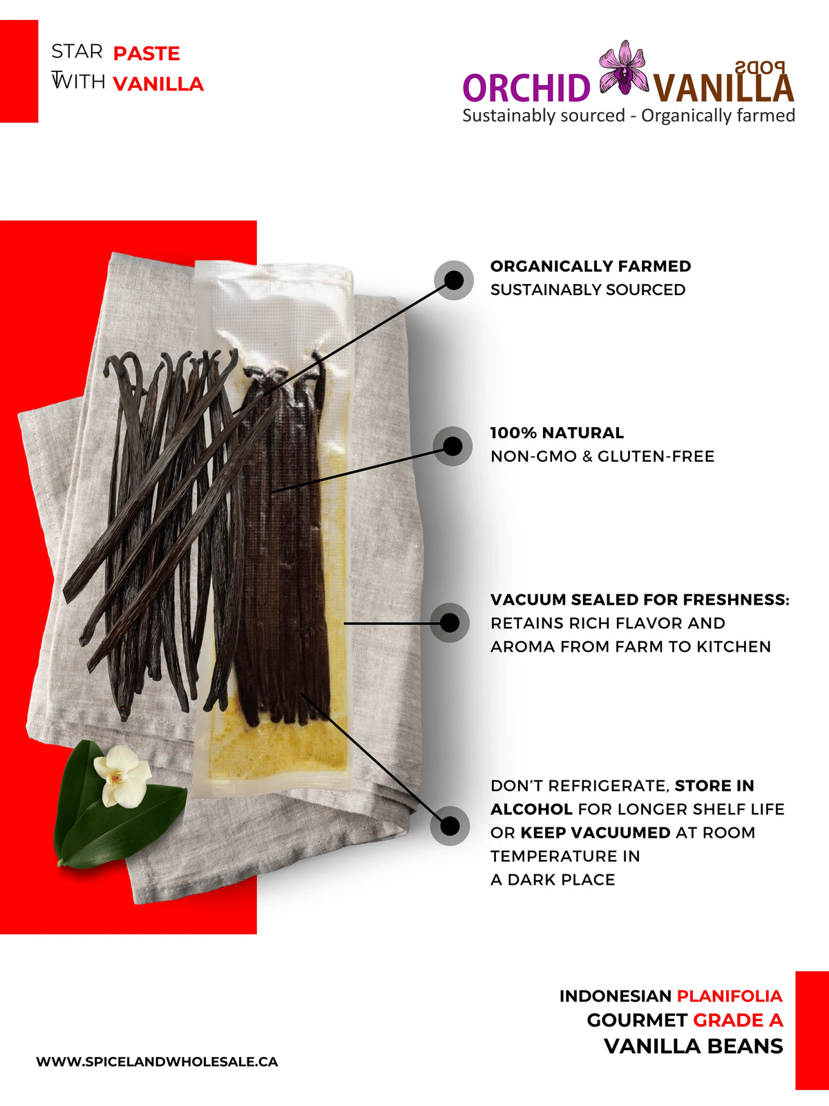 Indonesian Vanilla (Sumatra) Planifolia Gourmet Grade-A Beans<br>For Extract And Baking<BR>By Ounce