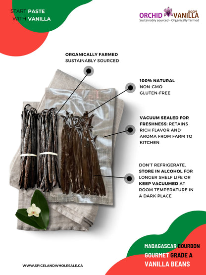 Gousses de vanille Bourbon de Madagascar Grade A Gourmet <br>Pour extrait et pâtisserie<BR>Par livre