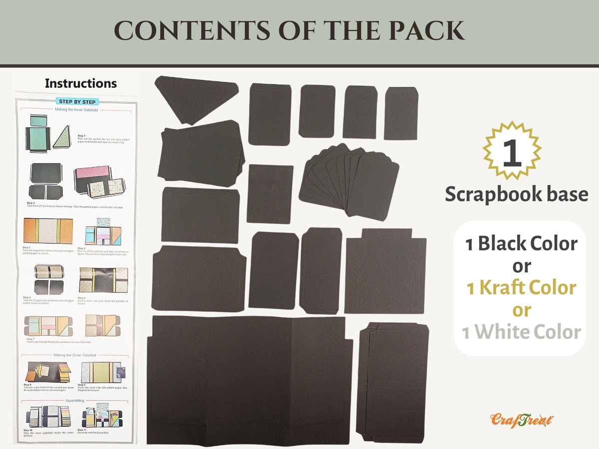 CrafTreat Scrapbook Blank Precut Album Base - Gate Fold Folio - White