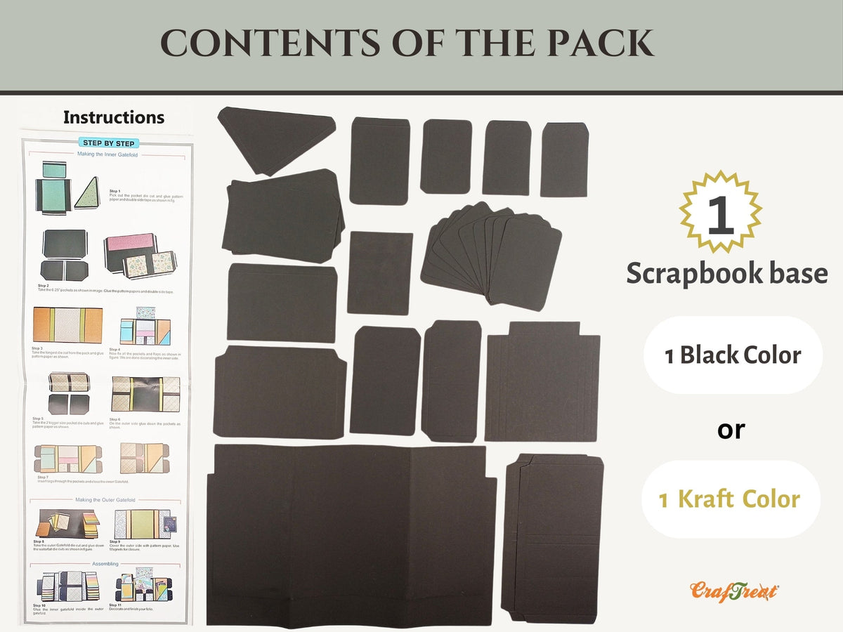 CrafTreat Pages vierges pour scrapbooking - Folio Plié en Deux - Couleur Noire