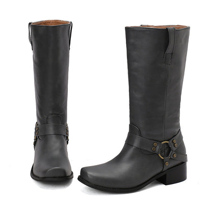 Women’s Square Toe Mid-Calf Boots – Stylish Suede Denim Boots for Fall & Winter