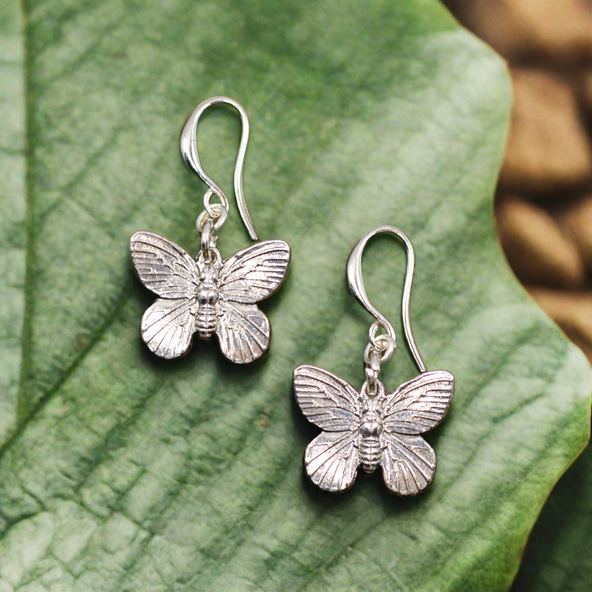 Boucles d'oreilles Breloques Papillon en Plaqué Argent