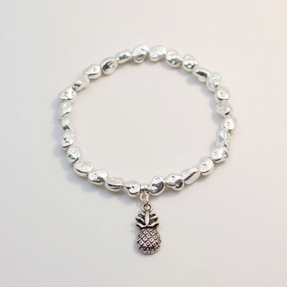 Bracelet ananas breloque pépite en plaqué argent