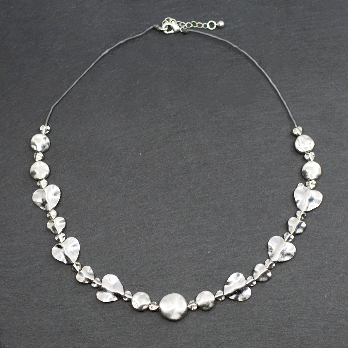 Silver Plate Beaten Heart Necklace