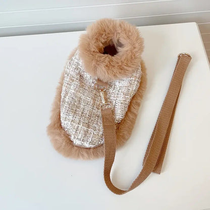 Ensemble Harnais, Chapeau et Laisse pour chien | Ensemble de promenade pour chien en tweed cappuccino