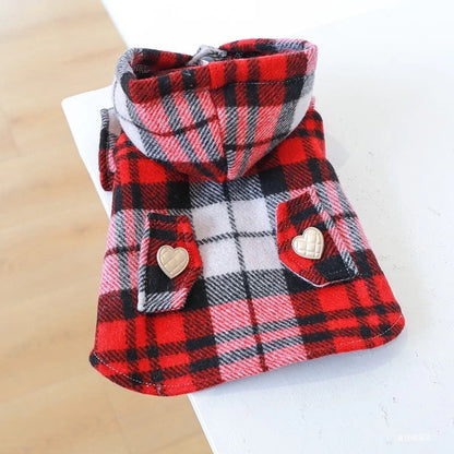 Manteau à carreaux pour chien | Manteau à capuche pour chien Saint-Valentin