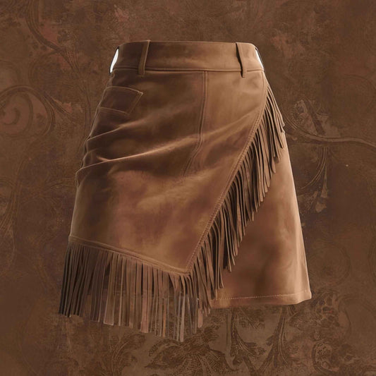Women's Retro Western Suede Skirt - Tassel Bodycon Mini Skirt
