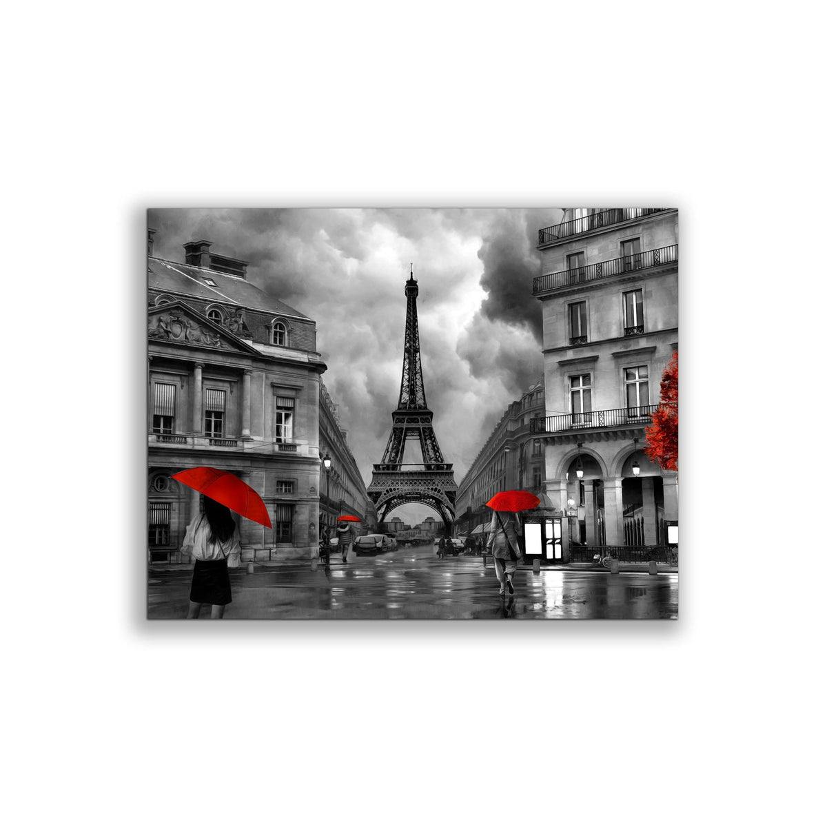Tableau sur toile - Paris pictural avec touches de rouge - Œuvre d'art raffinée