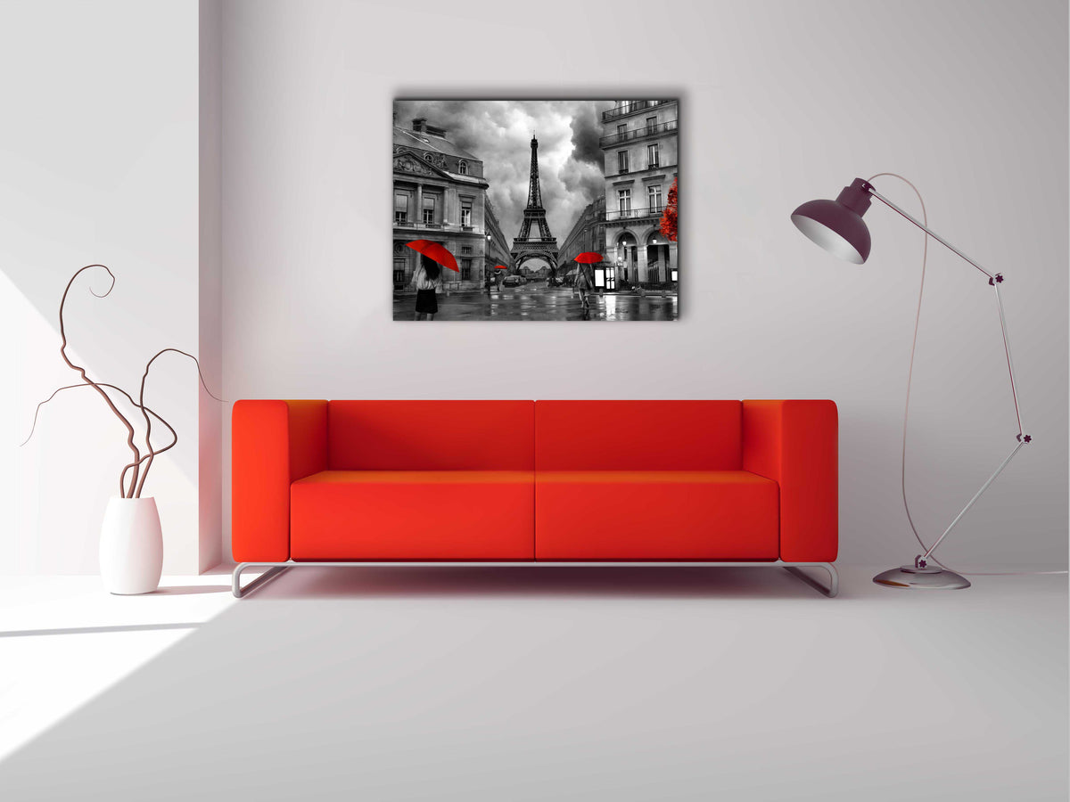 Tableau sur toile - Paris pictural avec touches de rouge - Œuvre d'art raffinée