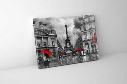 Tableau sur toile - Paris pictural avec touches de rouge - Œuvre d'art raffinée