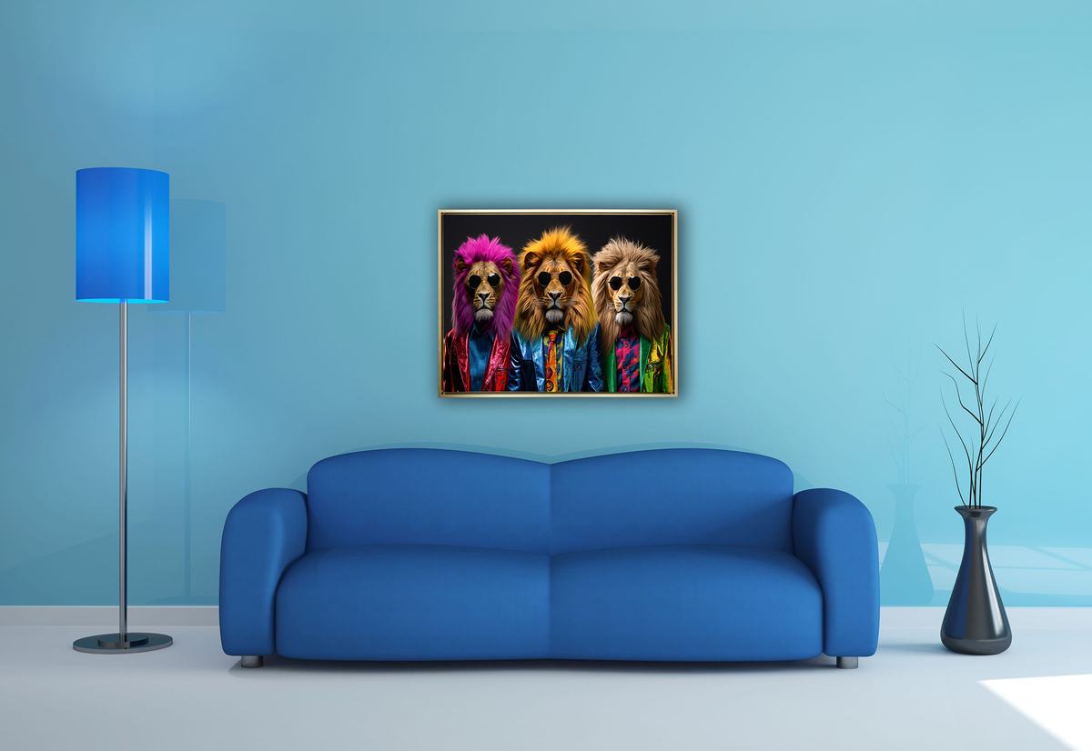 Wildlife Wall Art-The three cool lions-Canvas Print-Gold Varnish