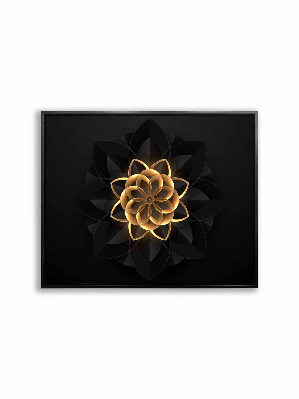 Wall Art Abstract Flower in Black and Gold- Fine and Modern wall art - Gold varnish