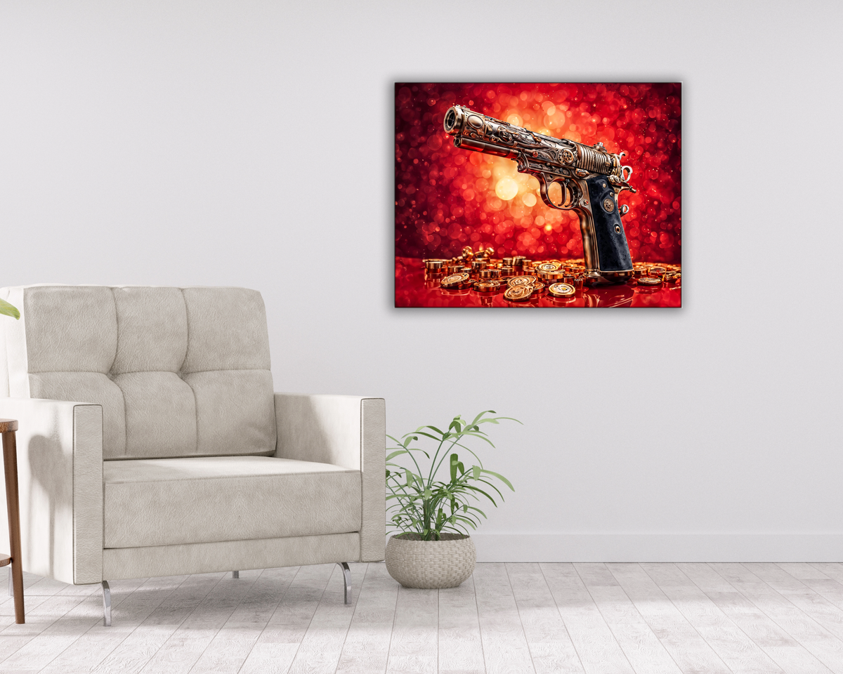 Wall Art-Gun & money -Canvas Printed-Pop art