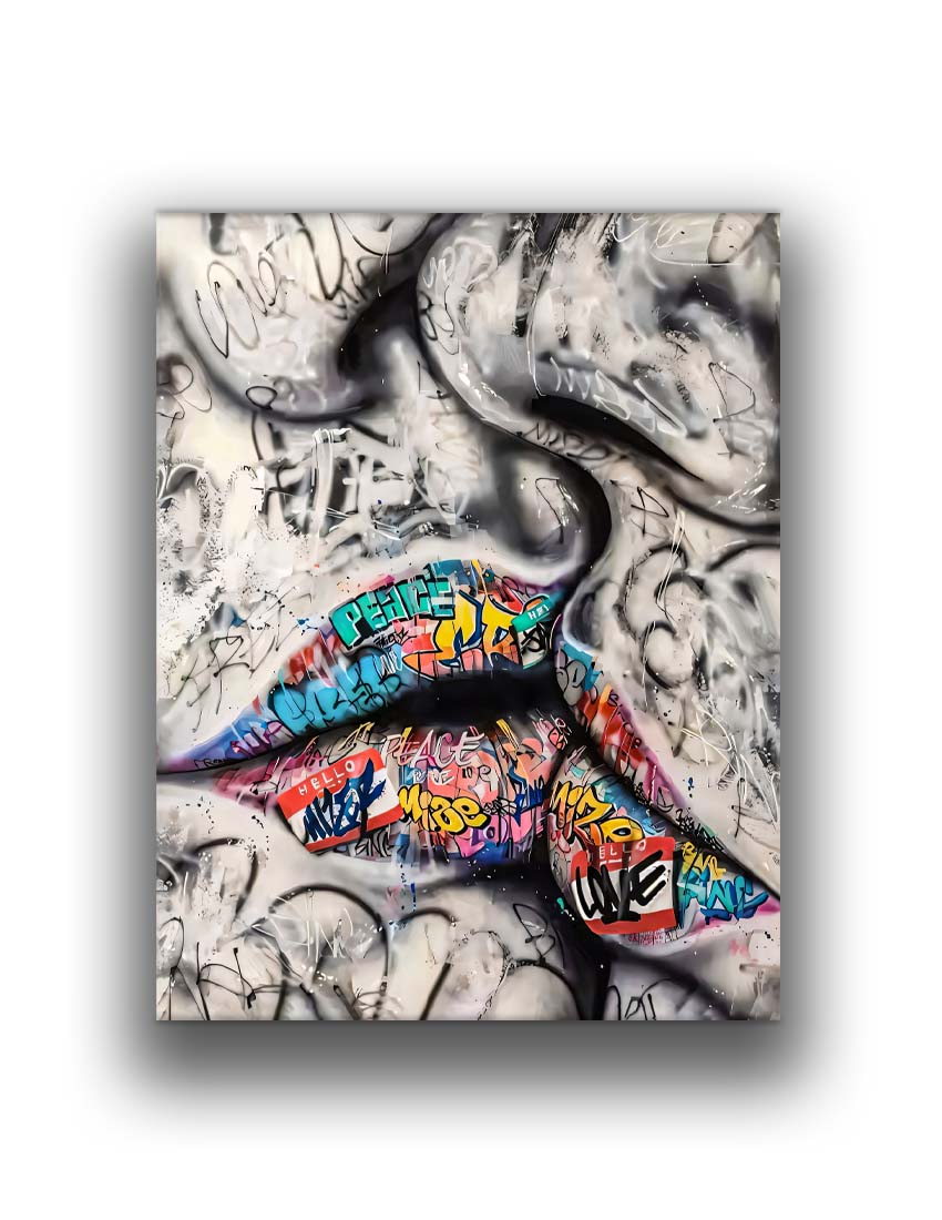The Kiss 2024 Colourful Lips Canvas Wall Art | 35 × 47 inches