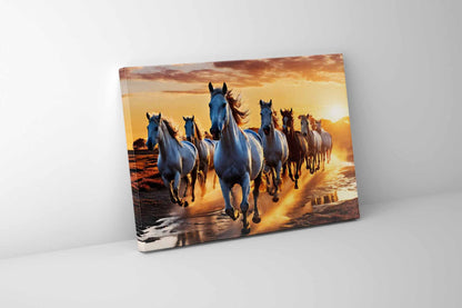 Lucky 7 Horses Canvas Wall Art | Golden Sunset | 47 × 35 inches