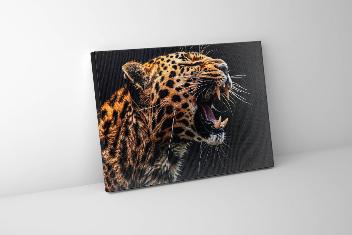 Leopard on Black Canvas Wall Art | Detailed Wildlife | 47 × 35 inches