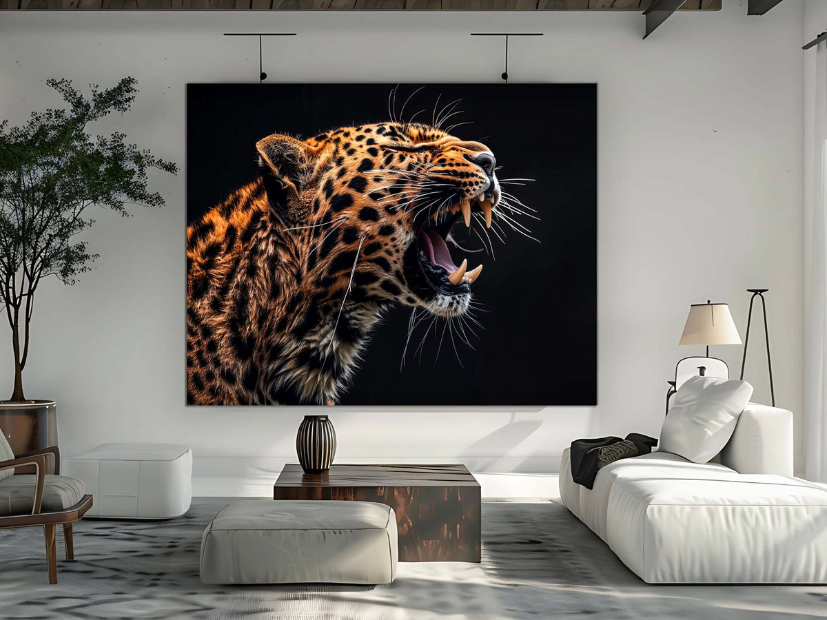 Leopard on Black Canvas Wall Art | Detailed Wildlife | 47 × 35 inches