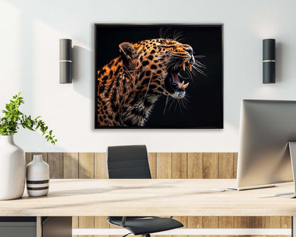 Leopard on Black Canvas Wall Art | Detailed Wildlife | 47 × 35 inches