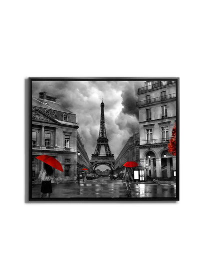 Tableau sur toile - Paris pictural avec touches de rouge - Œuvre d'art raffinée