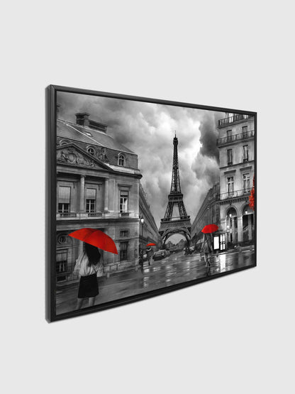 Tableau sur toile - Paris pictural avec touches de rouge - Œuvre d'art raffinée