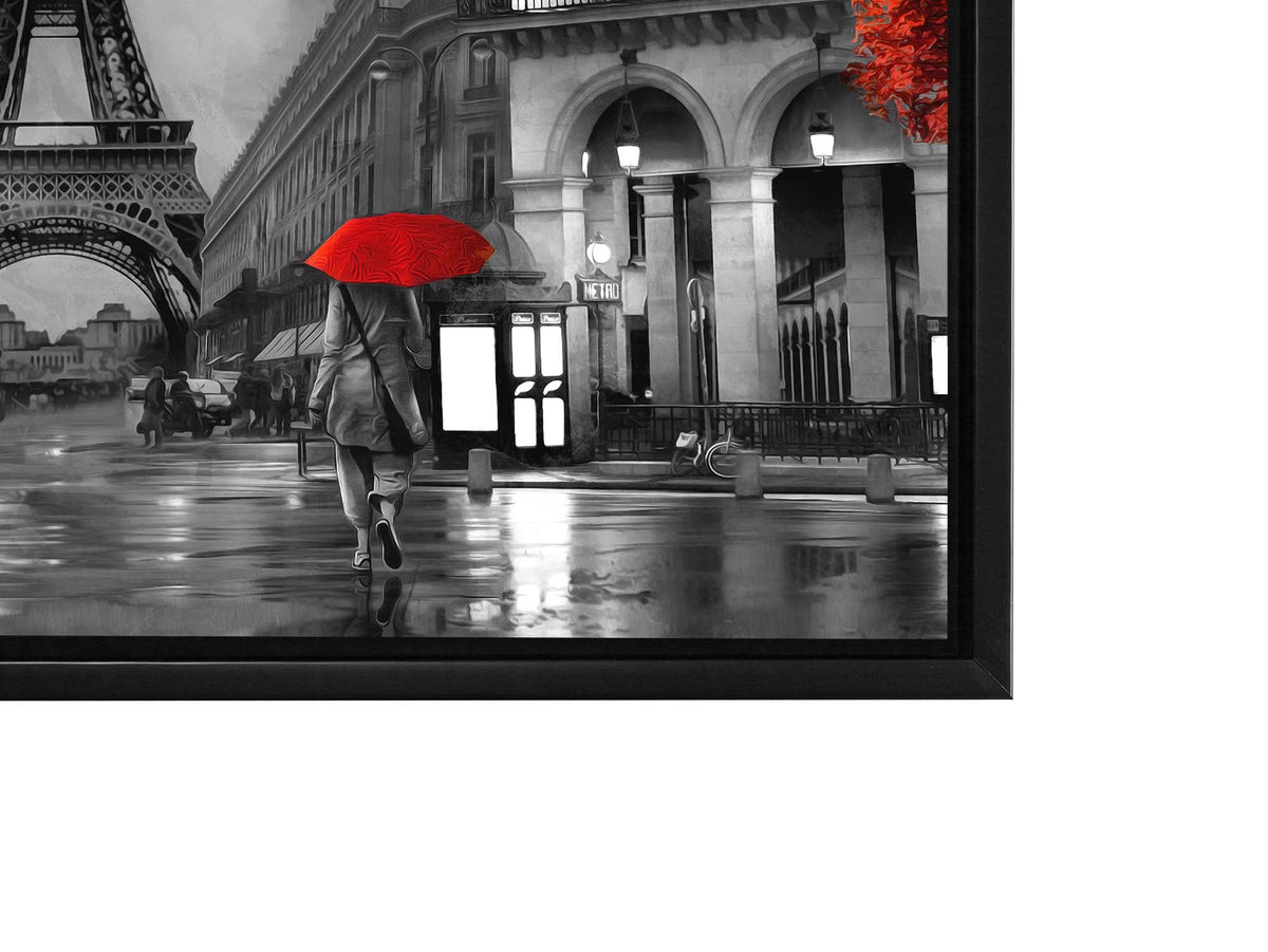 Tableau sur toile - Paris pictural avec touches de rouge - Œuvre d'art raffinée