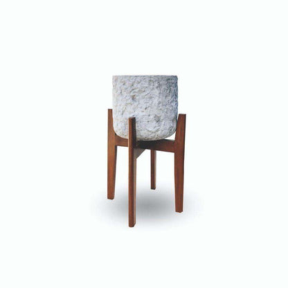 Jardinière Roma Mid-Century en forme de rocher avec support en bois