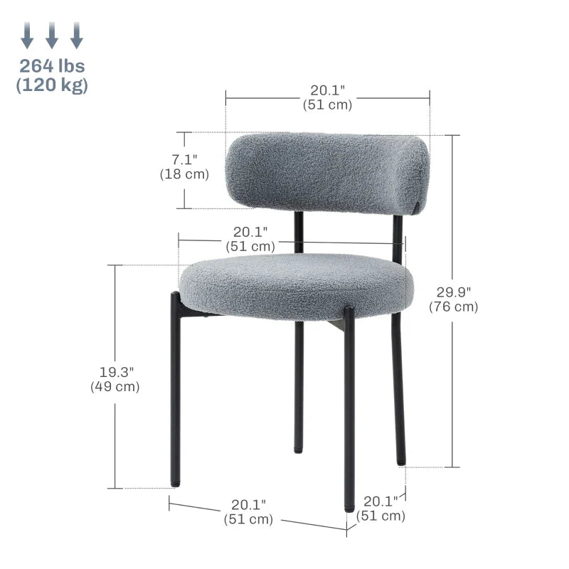 Chaises de salle à manger modernes Cruz avec dossier en molleton berbère - Lot de 4 - Gris